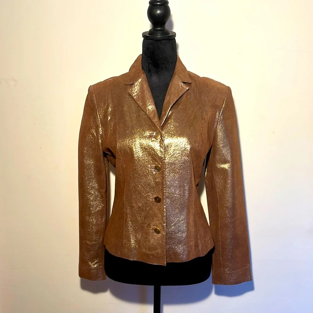 Express Vintage Anitique Gold Metallic Leather Blazer - Picture 1 of 6